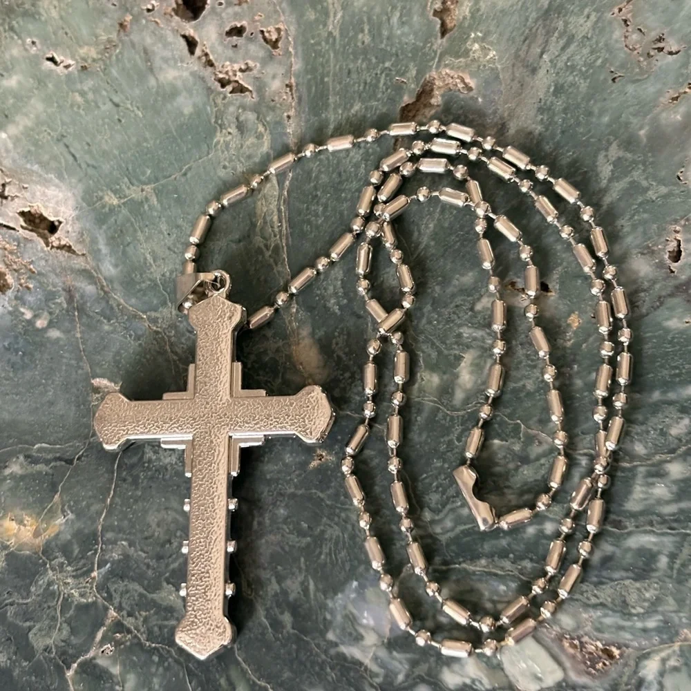 Black/Silver Clear Rhinestone Cross Pendant Chain Necklace
